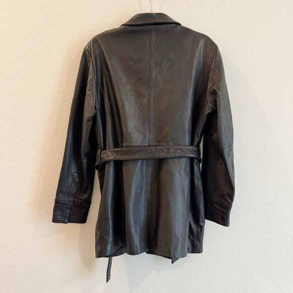 Kathy Ireland Black Leather Belted Jacket Genuine Leather Size XL - Picture 5 of 5